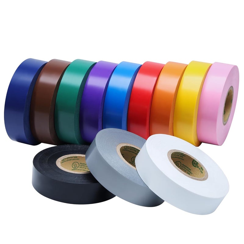 Lichamp 12 Pack Colored Electrical Tape Waterproof, 3/4 in x 66ft, Industrial Grade UL/CSA Listed High Temp Electrical Tape Colors Electric Super Vinyl, 1275C1 - Image 1